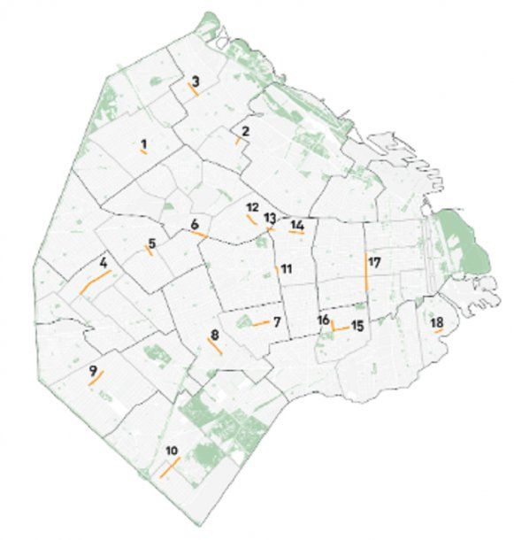El mapa de las avenidas de la Ciudad intervenidas para mantener el distanciamiento social
