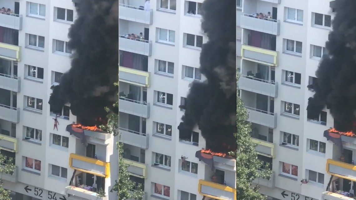 Impresionante: dos niños saltan desde un tercer piso en pleno incendio en un edificio