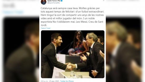 El mensaje del Presidente de la Generalidad de Cataluña para Lionel Messi