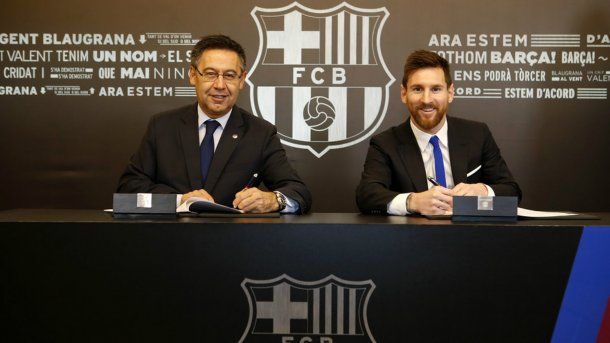 Josep Bartomeu y Lionel Messi