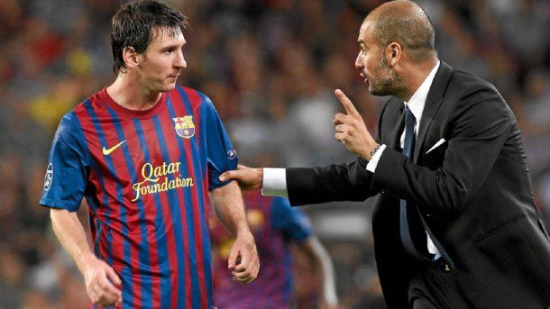 Lionel Messi junto a Pep Guardiola, actual DT del Manchester City