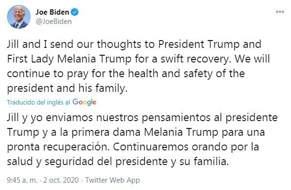 El mensaje de Biden al actual presidente de Estados Unidos, Donald Trump