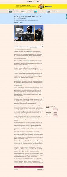 Con un extenso artículo, el ministro de Economía, Martín Guzmán, explicó en el Financial Times la oferta para los tenedores de bonos
