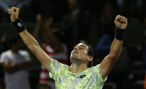 Guido Pella tras el triunfo ante el búlgado Dimitrov