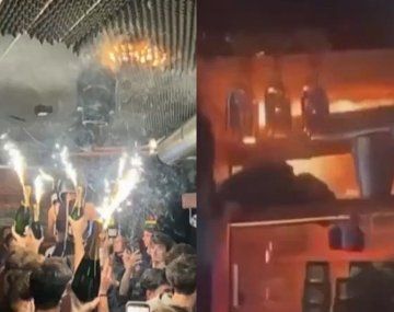 Así fue el momento en que comenzó a prenderse fuego el bar en Suiza