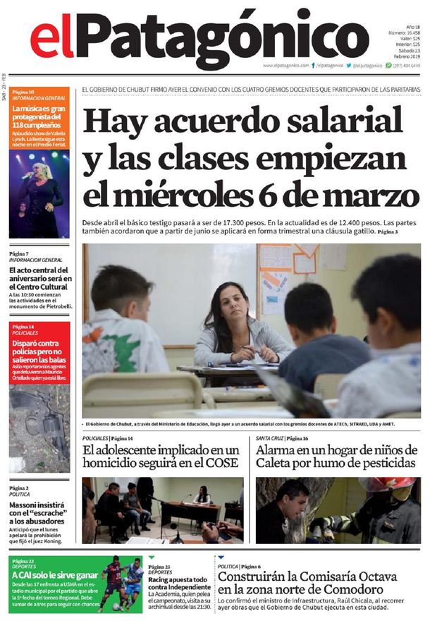 Tapas de diarios del sábado 23 de febrero de 2018