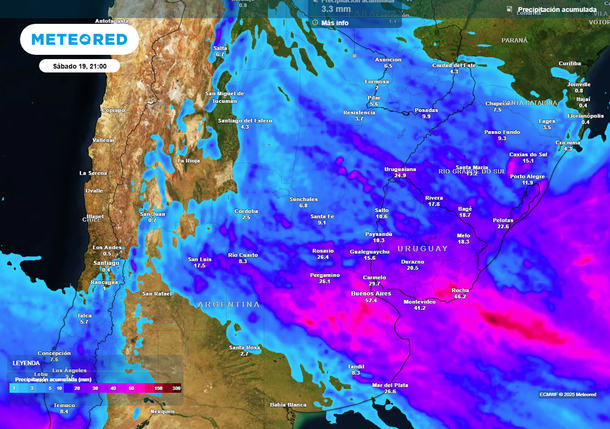 Mapa de la ciclogénesis que se acerca a la Argentina. Fuente: Meteored. Mapa de la ciclogénesis que se acerca a la Argentina. Fuente: Meteored.