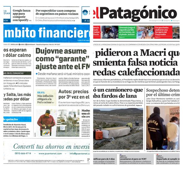 Tapas de diarios del lunes 21 de mayo de 2018