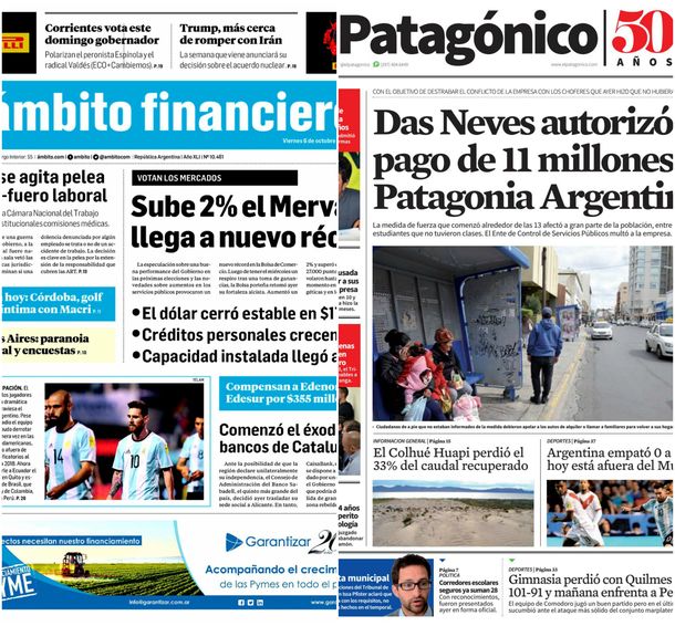 Tapas de diarios del viernes 6 de octubre de 2017