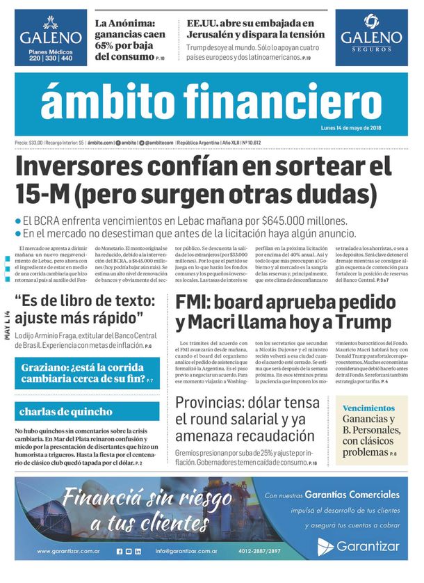 Tapas de diarios del lunes 14 de mayo de 2018