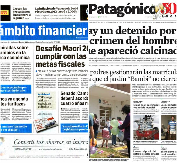 Tapas de diarios del martes 2 de enero de 2018