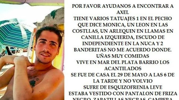 Este es Axel Irusta. Padece de &nbsp;ezquizofrenia leve y desapareció el lunes a las 6 de la tarde