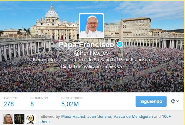 La cuenta de Twitter del Papa en español superó los 5 millones de seguidores