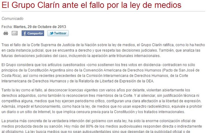Clarín analiza apelar ante tribunales internacionales