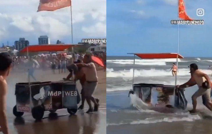 Insólito: se prendió fuego un carrito de panchos y lo metieron al mar para apagarlo