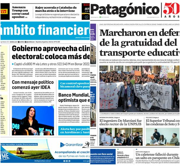 Tapas de diarios del jueves 12 de octubre de 2017