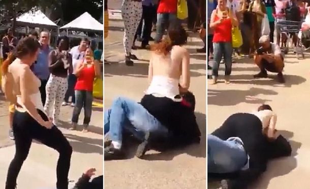 Cansada de ser acosada, frotó sus pechos en la cara de un hombre en plena calle