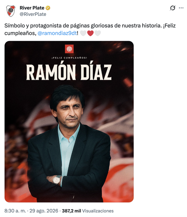 El mensaje de River sobre Ramón Díaz en sus redes sociales que descolocó a los hinchas