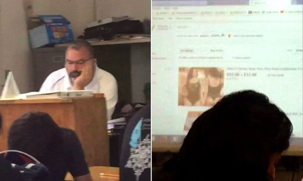 Papelón: un profesor dejó el proyector prendido mientras miraba lencería en Google