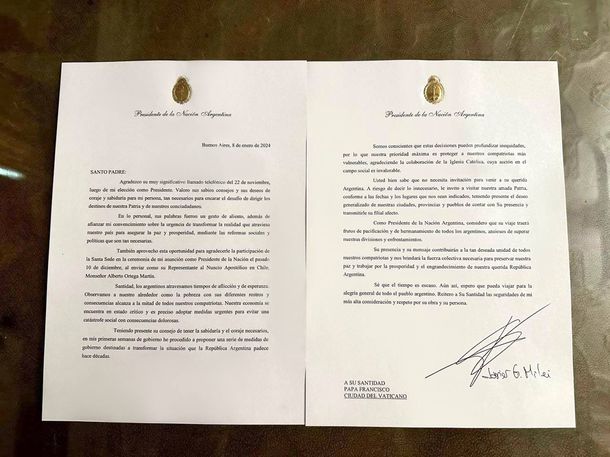 La carta que el presidente Javier Milei le envió al Papa Francisco | Foto: @OPRArgentina