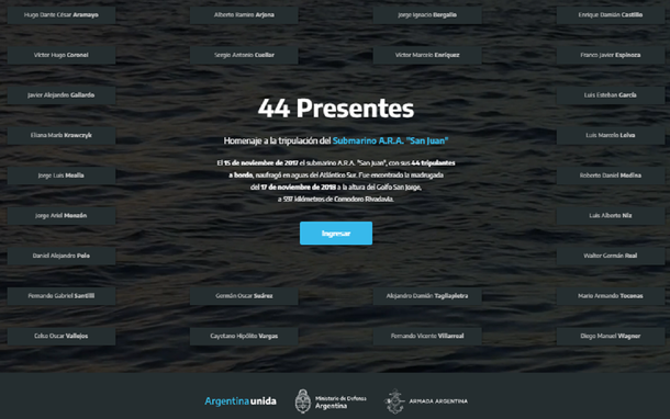 44Presentes.org: el memorial virtual para recordar a los héroes del ARA San Juan