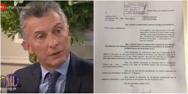 Un jubilado le reclama a Macri los 9 mil y pico de mínima