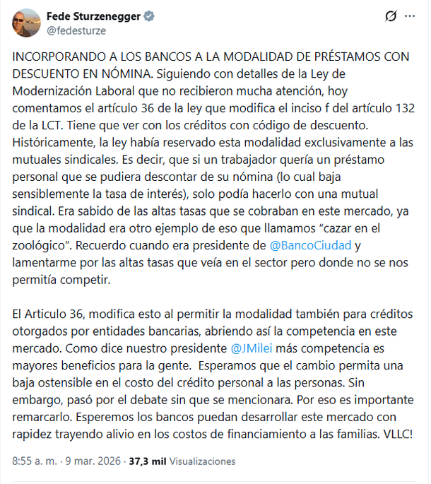El posteo de Federico Sturzenegger El posteo de Federico Sturzenegger