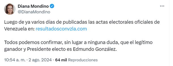 El mensaje de la canciller Diana Mondino sobre las elecciones en Venezuela El mensaje de la canciller Diana Mondino sobre las elecciones en Venezuela