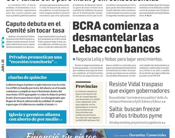 Tapas de diarios del lunes 25 de junio de 2018