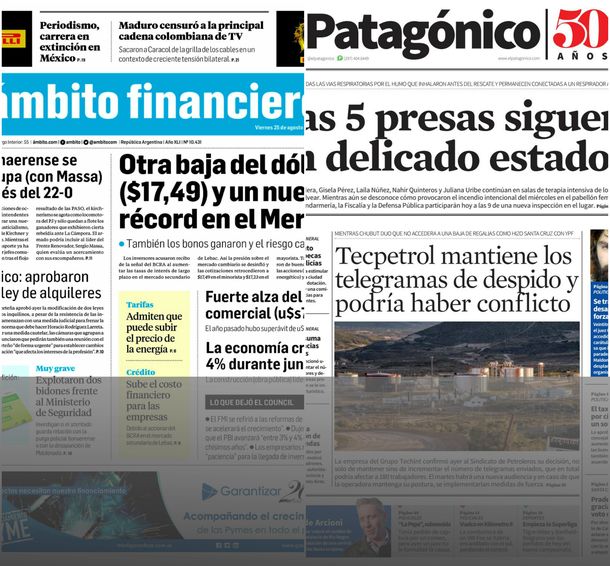 Tapas de diarios del viernes 25 de agosto de 2017