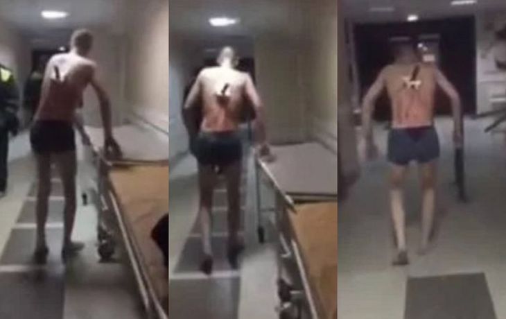 Un hombre salió de un hospital con un cuchillo clavado en la espalda para fumar