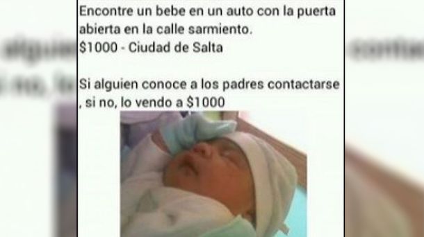 Indignación en Facebook: Encontré un bebé... lo vendo a $1000 pesos