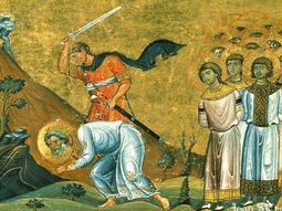 San Aretas murió decapitado mientras que su esposa fue obligada a beber la sangre de sus hijas. San Aretas murió decapitado mientras que su esposa fue obligada a beber la sangre de sus hijas.