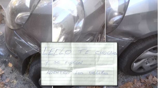 #TestigoSolidario vio un accidente y dejó una nota: Leelo, te chocaron y se fueron