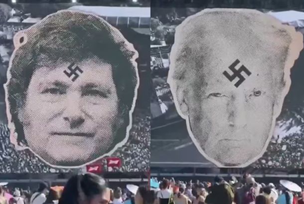 Una banda proyectó una imagen de Javier Milei con una esvástica en la frente durante el Lollapalooza Chile