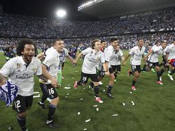La celebración de los jugadores del Merengue en La Rosaleda La celebración de los jugadores del Merengue en La Rosaleda