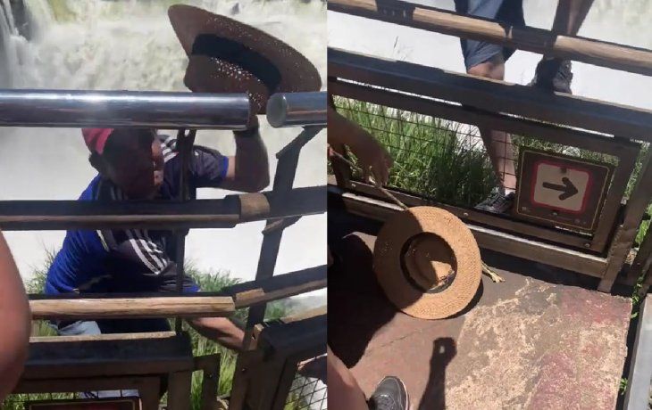 Al borde del abismo: un turista arriesgó su vida por recuperar un sombrero en Cataratas