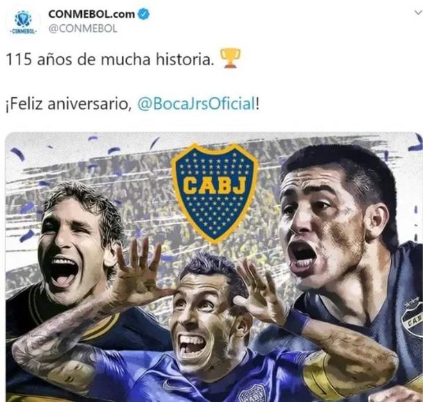 Captura del tuit del error de Conmebol.