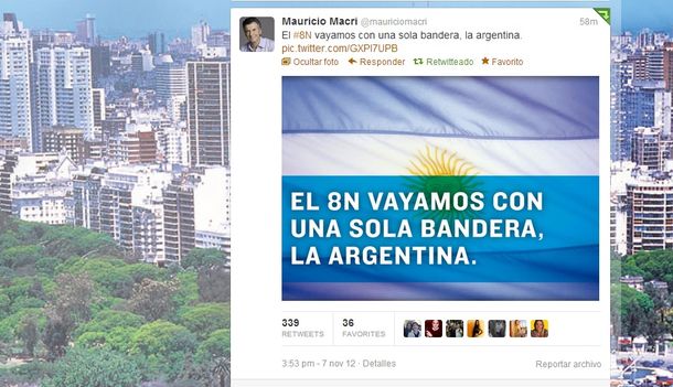 Mauricio Macri convocó por Twitter a los porteños al 8N