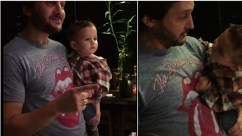 divertida situacion familiar de german paoloski con su hijo: el bebe queria tomar algo, pero... divertida situacion familiar de german paoloski con su hijo: el bebe queria tomar algo, pero...