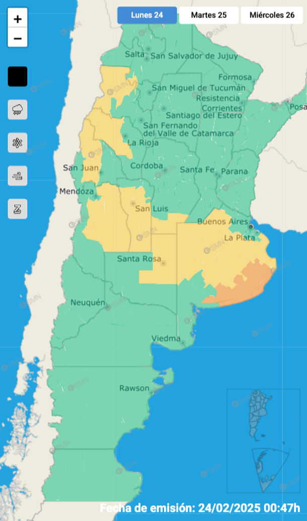 Alerta por tormentas y granizo en Buenos Aires y otras ocho provincias. Fuente: Servicio Meteorológico Nacional.