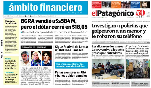 Tapas de diarios del jueves 10 de agosto de 2017