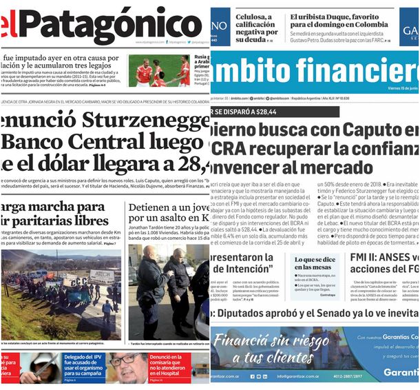 Tapas de diarios del viernes 15 de junio de 2018