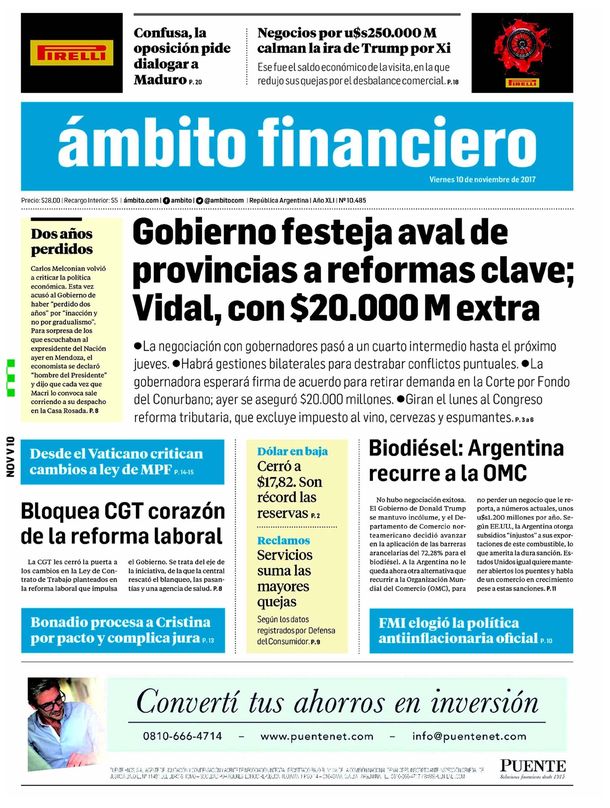 Tapas de diarios del viernes 10 de noviembre de 2017