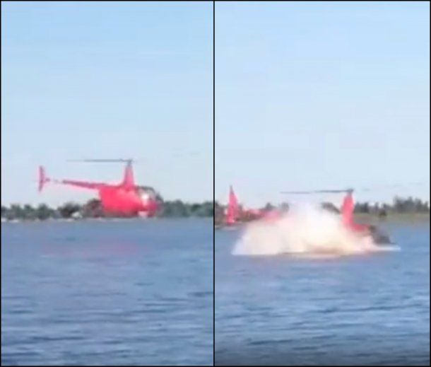 Impactante video: un helicóptero cayó al río a la altura de Ramallo y hay al menos un muerto
