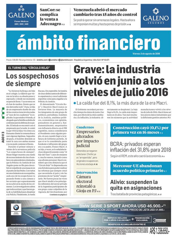 Tapas de diarios del viernes 3 de agosto de 2018