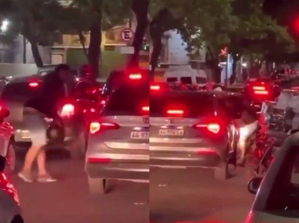 Video: un motociclista y el conductor de un auto se agarraron a las piñas en Almagro