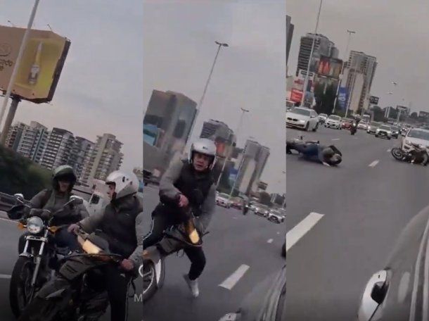 ¡A las patadas! Dos motociclistas protagonizaron una fuerte pelea en la Avenida General Paz