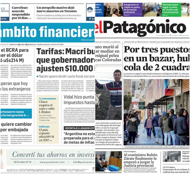 Tapas de diarios del martes 24 de abril de 2018