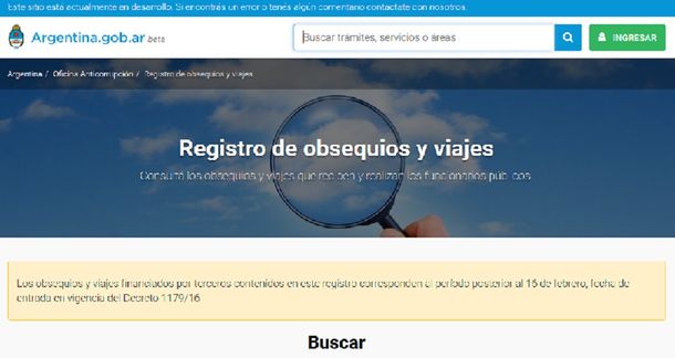 Se puede acceder al registro de obsequios y viajes a funcionarios por Internet